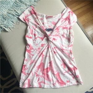 Jones New York Super Soft Pink & White Floral Watercolor Cap Sleeve Shoulder Top